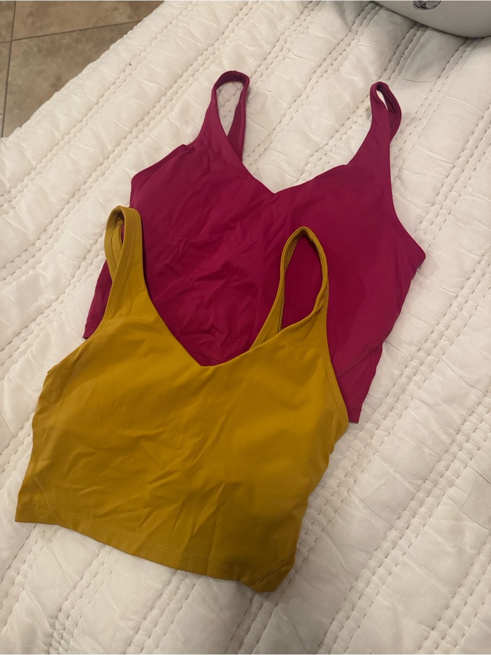 Set of Two V-Neck Tank Crop Tops - Magenta & Mustard